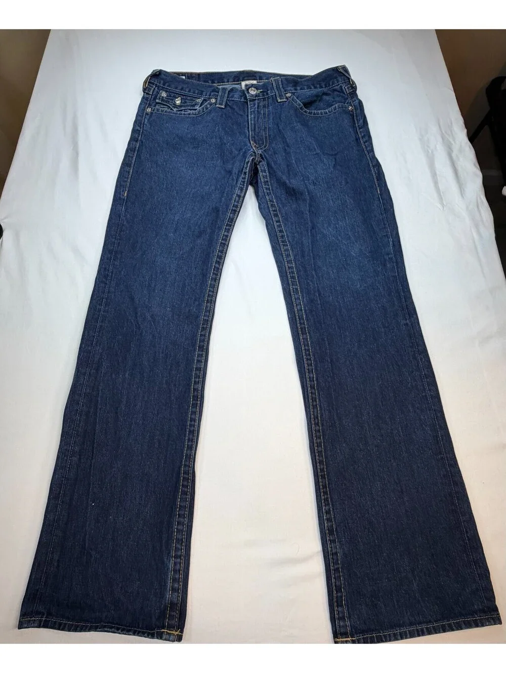 True Religion Men's Jeans Straight Denim Mid Rise 5 Pocket Solid Size 36 Blue